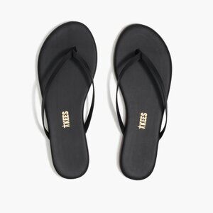 TKEES Black Leather Slim Strap Flip Flop Sandals - Lily Liners - Color Sable